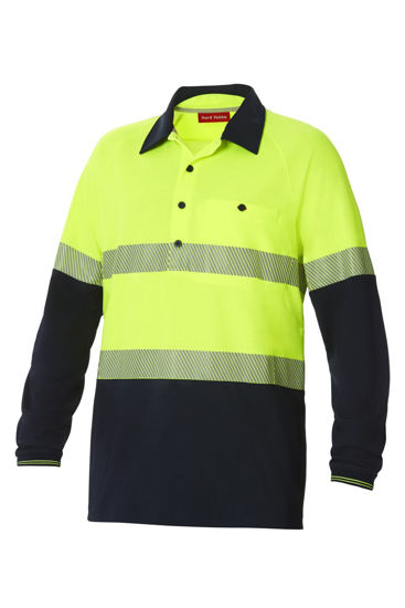 Picture of Hard Yakka Koolgear Hi-Visibility Two Tone Long Sleeve Ventilated Polo With Segmented Tape Y11379