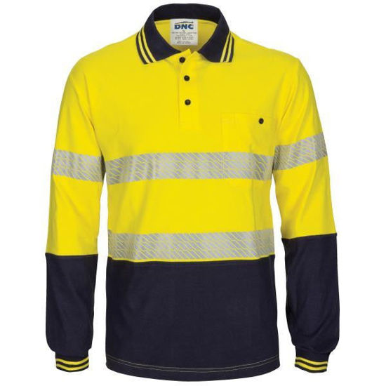 Picture of Dnc Hi-Vis Segment Tape Cotton Jersey Polo - Long Sleeve 3516