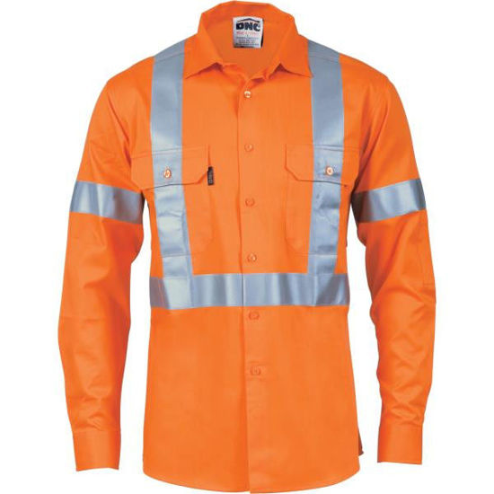 Picture of Dnc Hi-Vis Cool-Breeze Cotton Shirt With 'X' Back & Additional 3M R/Tape On Back - Long Sleeve 3746