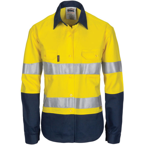 Picture of Dnc Ladies Hi-Vis 3 Way Cool-Breeze Cotton Shirt With Gusset Sleeve, 3M R/Tape - Long Sleeve 3749