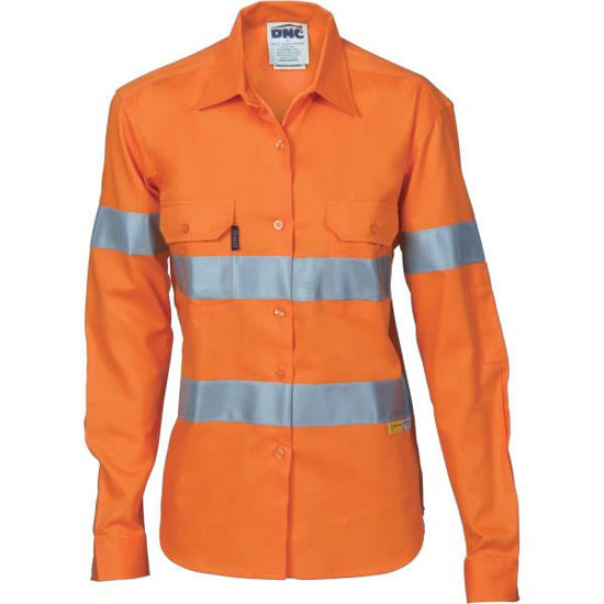 Picture of Dnc Hi-Vis Ladies Cool-Breeze Cotton Shirt With 3M R/Tape - Long Sleeve 3785