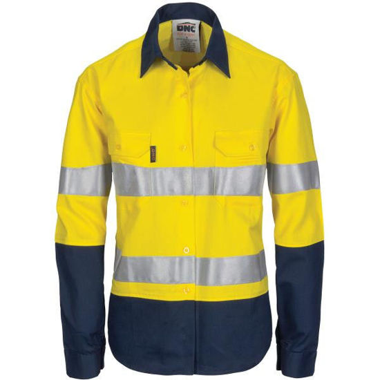 Picture of Dnc Ladies' Hi-Vis Cool-Breeze Cotton Shirt With Csr R/Tape - Long Sleeve 3786