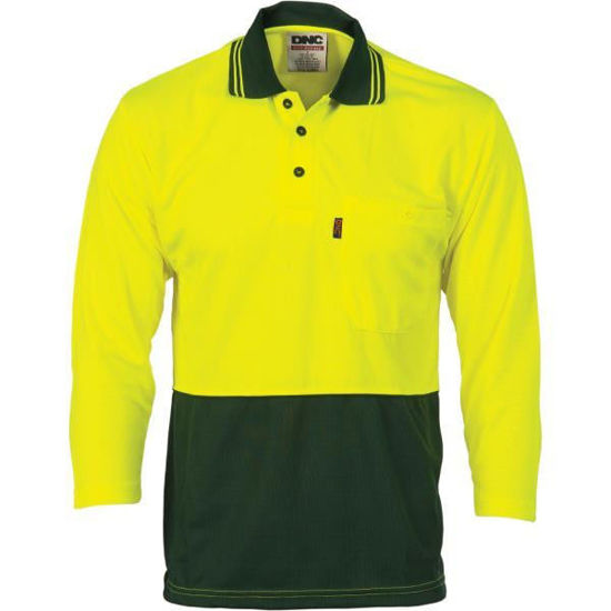 Picture of Dnc Hi-Vis Two Tone Fluoro Polo Shirt, Micromesh, 3/4 Sleeve 3812