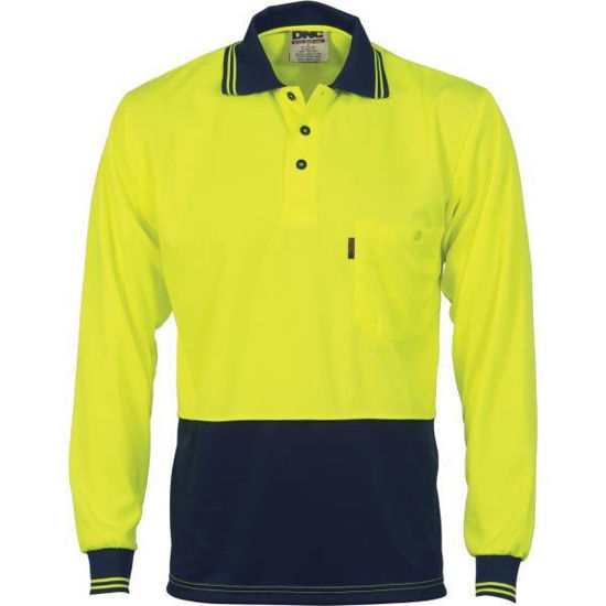 Picture of Dnc Hi-Vis Two Tone Fluoro Polo Shirt, Micromesh, Long Sleeve 3813