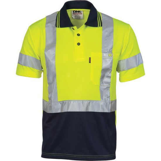 Picture of Dnc Hi-Vis D/N Cool Breathe Polo Shirt With Cross Back R/Tape - Short Sleeve 3912