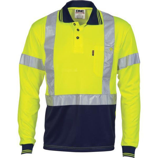 Picture of Dnc Hi-Vis D/N Cool Breathe Polo Shirt With Cross Back R/Tape - Long Sleeve 3914