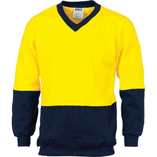 Picture of Dnc Hi-Vis Two Tone Cotton Fleecy Sweat Shirt, V-Neck 3922