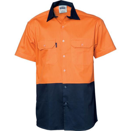 Picture of Dnc Hi-Vis 2 Tone Cotton Drill Vented Shirt, Short Sleeve 3980