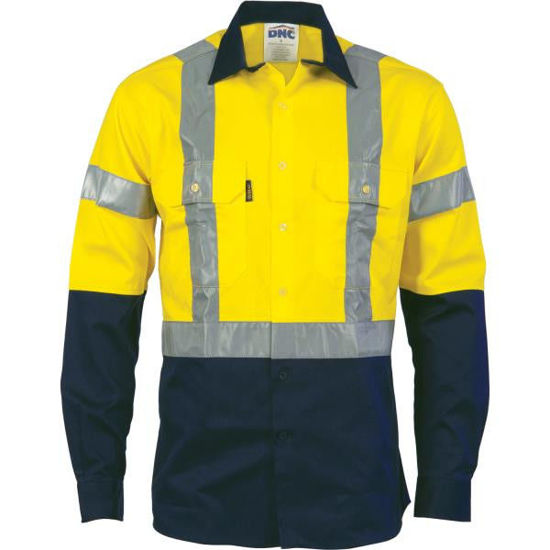 Picture of Dnc Hi-Vis D/N 2 Tone Drill Shirt With H Pattern Reflective Tape, Long Sleeve 3983