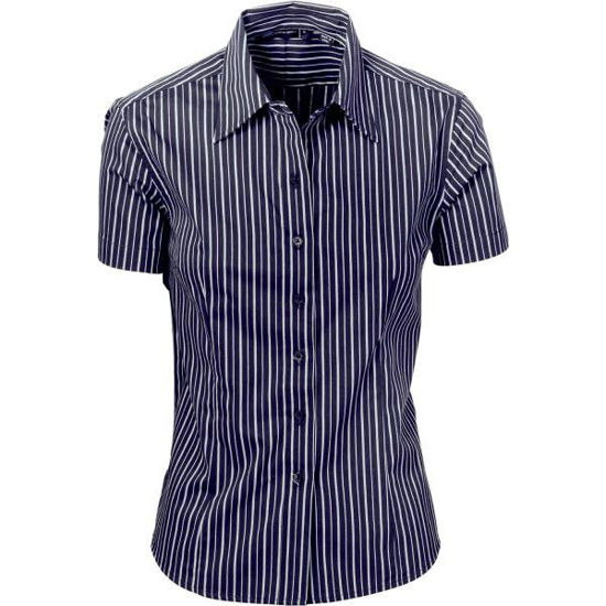 Picture of Dnc Ladies Stretch Yarn Dyed Contrast Stripe Shirt, Short Sleeve 4233