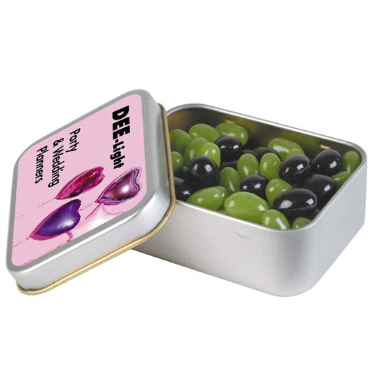 Picture of Corporate Colour Mini Jelly Beans in Silver Rectangular Tin LL335
