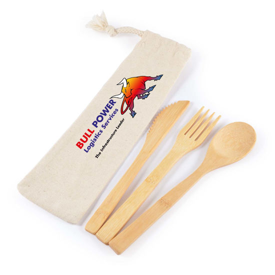 Picture of Miso Bamboo Cutlery Set in Calico Pouch LL8794